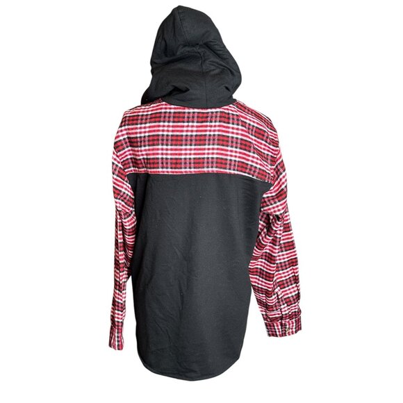 Jolie & Joy Hoodie Shacket Size X-Large Plaid Jacket Light Button Up Layering - Picture 4 of 13